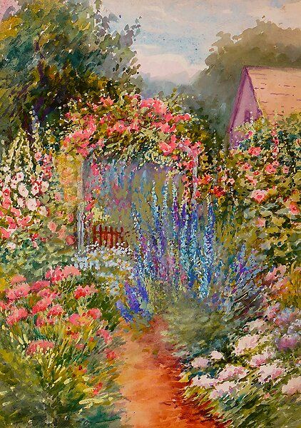 Flower Garden by ℒ 's Gallery | Redbubble Flowers Garden Painting, Botanical Garden Painting, Garden Art Aesthetic, Overgrown Flower Garden, Old Flower Painting, Garden Painting Easy, Rose Garden Painting, Painting Of Garden, Flower Garden Drawing