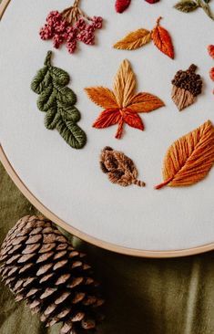 Embroidery Leaves Simple, Autumnal Embroidery, Embroidery Icons, Blanket Embroidery, Cherry Embroidery, Fall Embroidery, Embroidered Tapestry, Embroidery Leaf, Basic Embroidery