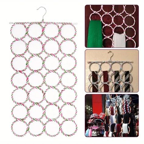 Round Ring Ties Storage Hanger Metal Rack Ties Scarves Belts - Temu Hanger Wardrobe, Tie Storage, Tie Holder, Scarf Organization, Vintage Hangers, Scarf Holder, Scarf Hanger, Space Saving Hangers, Rattan Weave