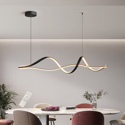 High quality LED light source fully dimmable with remote control from warm light (3000K) to white light (6000K). Brightness: 10-100%. Memory function of LED modern pendant light can be realized, which is more convenient. | Ivy Bronx Fanchet 2 - Light Black LED Kitchen Island Pendant in Black / White | 8.7 H x 43.3 W x 8.7 D in | Wayfair Modern Hanging Lights Dining Room, Kitchen Modern Light, Pending Light Dining Room, Light Fixtures Restaurant, Modern Kitchen Lights Over Island, Modern Foyer Lighting Entryway, Office Lighting Ceiling Work Spaces, Kitchen Light Pendants Over Island, Dining Area Lighting