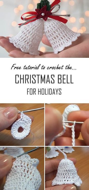 Crochet Bells Christmas, Christmas Ornaments To Crochet, Crochet Christmas Bell Ornaments, Crochet Patterns For Christmas Ornaments, Crochet Bell Pattern, Crochet Bells Pattern Free, Christmas Crochet Crafts, Easy Crochet Christmas Gifts, Crochet Christmas Bells