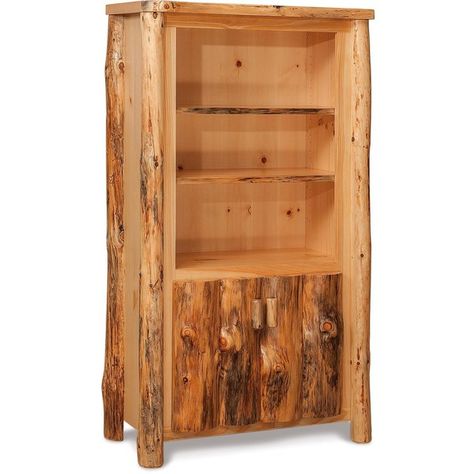 Rustic Log Furniture Bookcase with Doors ($699) ❤ liked on Polyvore featuring home, furniture, storage & shelves, bookcases, storage shelving, shelf bookcase, unfinished bookcases, rustic book shelf and rustic shelves Log Bookshelf, Beige Living Room Furniture, Log Furniture Plans, Bookcase With Doors, Rustic Log Furniture, Log Cabin Furniture, Rustic Bookcase, Cabin Furniture, Cedar Log