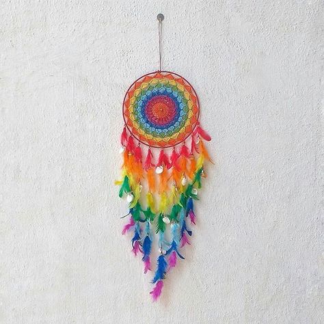 Reposted from @catcher_dream_ - Actually it is all rainbow and sunshine up in here 🌈 . Rainbow Dreamcatcher Created this masterpiece for… Rainbow Dream Catcher, Dream Catcher Patterns, Yellow Feathers, Dreamcatchers, Dream Catcher, Wall Murals, Mural, Rainbow