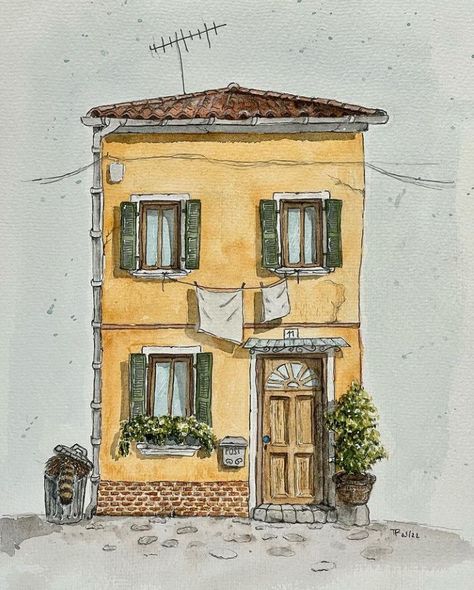 Practical Home Decor, House Watercolor, Watercolor House Painting, Landscape Design Drawings, Paintings Easy, Building Painting, Watercolor Architecture, Architecture Sketchbook, Watercolor Paintings Easy