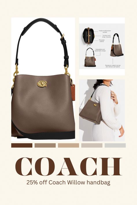 Coach handbag purse Coach Willow Bag, Coach Willow Bucket Bag, Coach Willow, Polished Pebble, Coach Handbag, Handbag Purse, Lining Fabric, Leather Coat, Coach Handbags