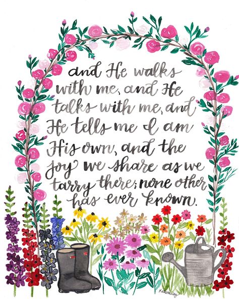 Hymns Lyrics Art, In The Garden Hymn, He Walks With Me, Word Art Canvas, Hymn Print, Hymn Art, Hymns Of Praise, Bible Verse Decor, I Am His