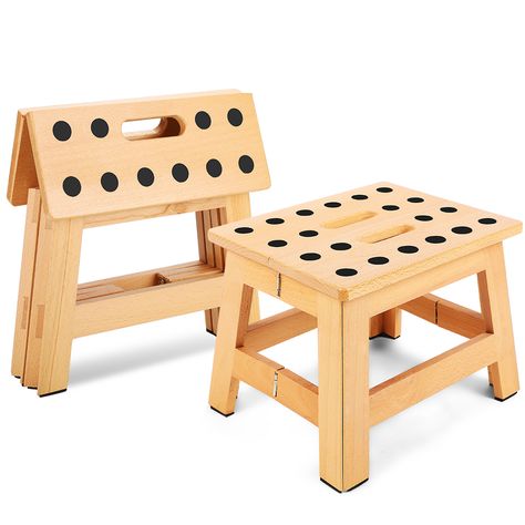 Step Stool For Bed, Wooden Kitchen Floor, Folding Wooden Stool, Foldable Step Stool, Wood Step Stool, Garden Camping, Wooden Step Stool, Step Stools, Folding Step Stool