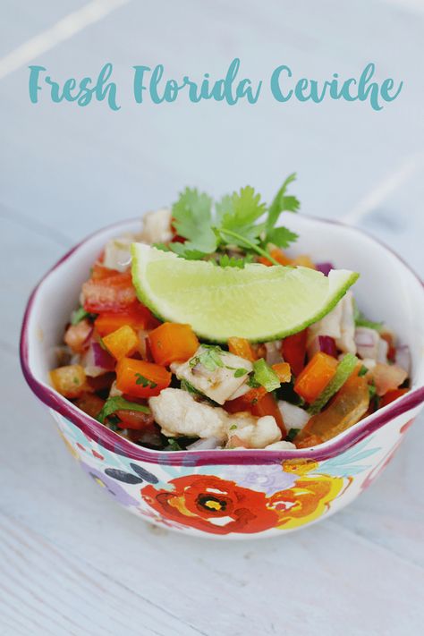 You're going to LOVE this fresh ceviche recipe using Florida fish. Use tomatoes, peppers, onions, and cilantro to create a flavorful combination. Lobster Ceviche, Florida Fish, Sweet Days, Foodie Photography, Ceviche Recipe, Florida Food, Vacation Meals, State Foods, Tacos And Burritos