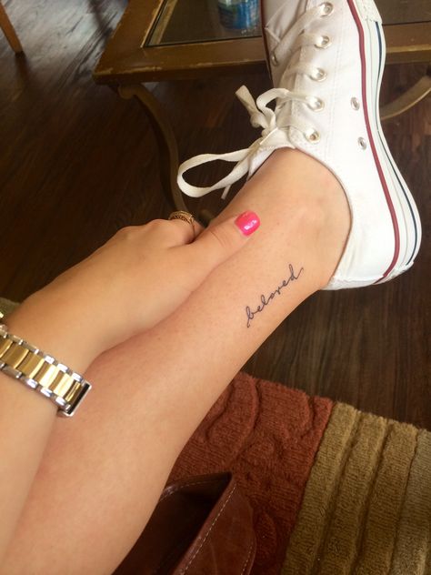 I Am My Beloved Tattoo, Beloved Tattoo With Flowers, Beloved Tattoo Font, My Beloved Tattoo, Beloved Tattoo, Tiny Tats, Anklet Tattoos, Tattoo Aesthetic, Cute Small Tattoos