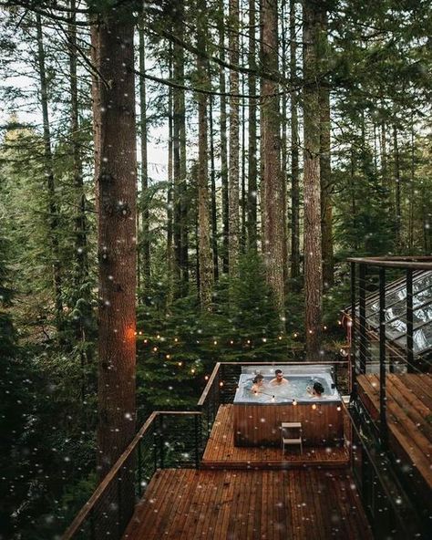 Woodlands House on Instagram: "Update: booked! We had a last minute cancellation if anyone is interested in enjoying this hot tub / deck situation! New open dates: April 2nd-5th. Amazing photo by @athenaandcamron ! . . . . #unconventionallyminded #cabinlife #hotub #decksofinstagram #cabinlove #cabininthewoods #cabinfever #cabin #cabinporn #cabinvibes" Cabin Deck, Tub Deck, Cabin Hot Tub, Woodland House, Hot Tub Deck, Cozy Cabins, Getaway Cabins, A Frame Cabin, Lake Cabins