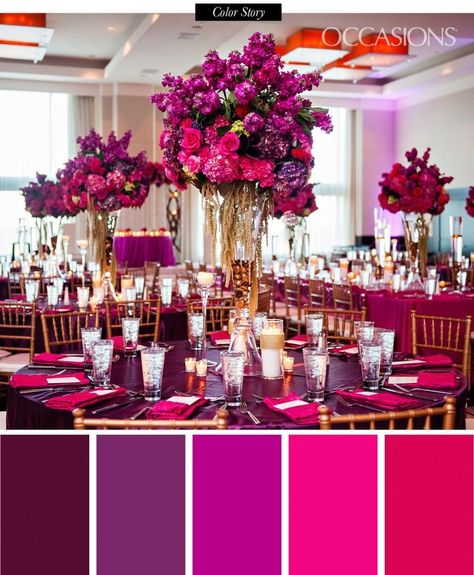 Magenta Theme Wedding, Fuschia And Red Wedding, Pink Purple Red Party Decor, Fuschia Wedding Theme, Fuschia Wedding Decorations, Fucsia Wedding, Magenta Wedding Colors, Dark Pink Wedding, Viva Magenta Wedding