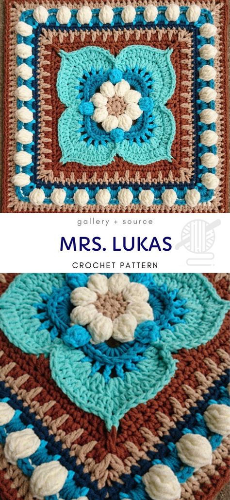 Mrs. Lukas Crochet Pattern Crocheted Squares, Sunburst Granny Square, Afghan Squares, Crochet Squares Afghan, Granny Square Crochet Patterns Free, Popular Crochet, Crochet Blocks, Crochet Square Patterns, Granny Squares Pattern