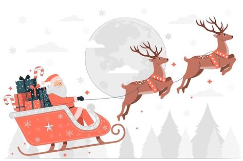 Noel Illustration, Christmas Raindeer, Santa On His Sleigh, Reindeer Drawing, Santa Claus Drawing, Santa Claus Sleigh, Santa With Reindeer, Merry Christmas Font, Best Secret Santa Gifts