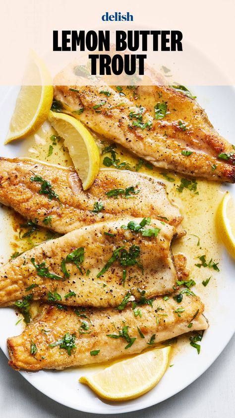 ...or trout meunière, if you're fancy. Pan Seared Trout Recipes, Trout Filets Recipes, Easy Trout Recipes, Brown Trout Recipes, Sea Trout Recipe, Trout Almondine Recipe, Trout Recipes Baked, Lake Trout Recipes, Trout Dinner