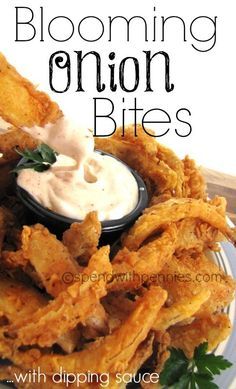 20 Decandent, DIY Fair Food Finds - Earning and Saving with Sarah Blooming Onion Bites, Onion Bites, Fried Onion Rings, Blooming Onion, Onion Recipes, Finger Food Appetizers, Corn Dogs, Fair Food Recipes, Salad Dressings