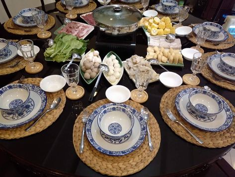 Hotpot... shabu shabu for dinner Hotpot Table Setting, Hot Pot Table Setting, Shabu Shabu, Table Set Up, Hot Pot, Thanksgiving Table, Table Set, Table Setting, Tablescapes