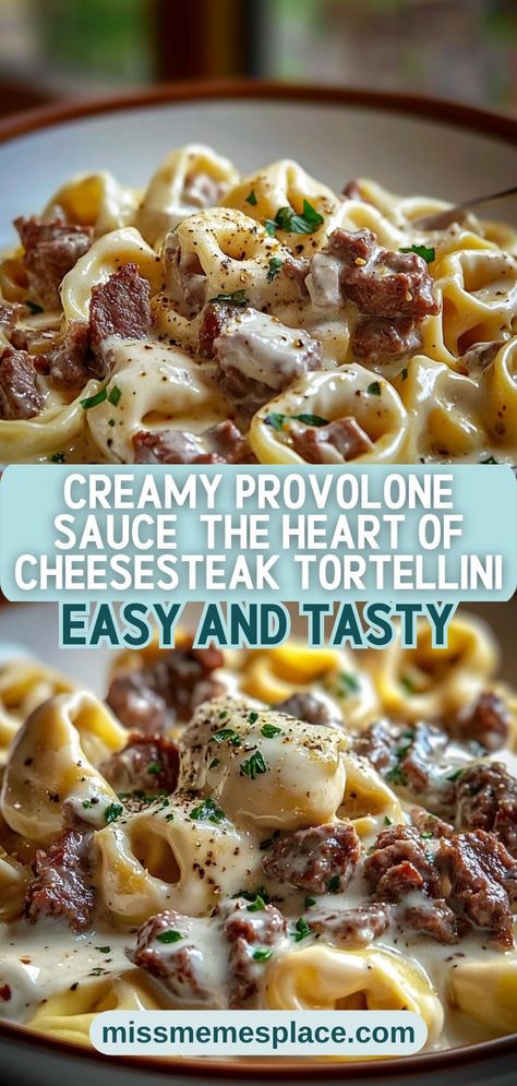 Unleash your culinary skills with our Cheesesteak Tortellini in Creamy Provolone Sauce! This recipe showcases a luscious sauce made with rich cream cheese and provolone that clings perfectly to cheese-filled tortellini. Combined with tender beef and colorful vegetables, this dish offers a delightful twist on classic comfort food. Whether you’re hosting a gathering or enjoying a family meal, this creamy pasta dish will have everyone asking for seconds! Dutch Oven Pasta Recipes, Provolone Cheese Recipes, Provolone Cheese Sauce, Tortellini Recipe, Creamy Pasta Dishes, Tortellini Recipes, Lunch And Dinner Recipes, Colorful Vegetables, Provolone Cheese