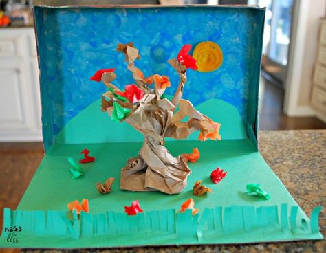 fall diorama Fall Diorama, Ideas For School Projects, Shoe Box Diorama, Box Diorama, Babysitting Fun, Halloween Sensory, Diorama Ideas, Fox Toys, Winter Images