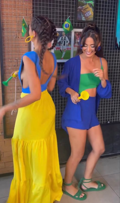 Brazil Core, Brazil Fashion, Spirit Week Outfits, Brazilian Fashion, Aesthetic Look, + Core + Aesthetic, Colourful Outfits, Halter Dress, Brazil