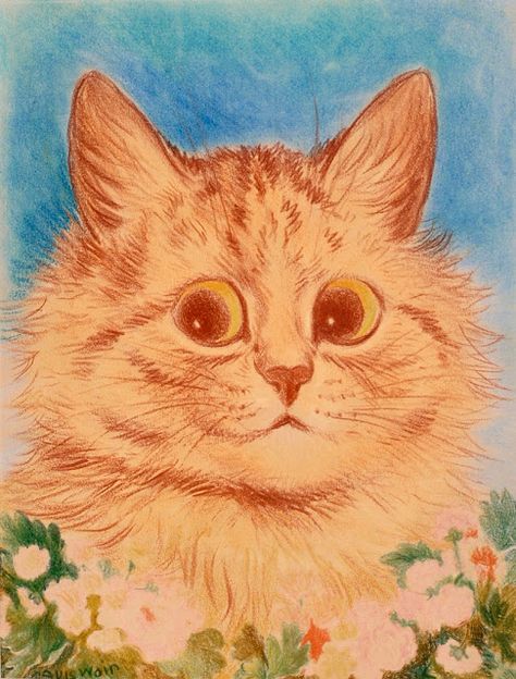 Louis Wain Cats, Louis Wain, Ginger Flower, Flower Cat, Chart Pattern, Free Frames, Cats Artists, English Artists, Cross Stitch Pictures