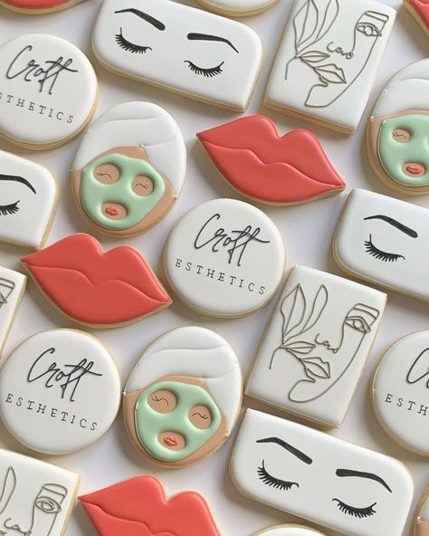 Spa Cookies, Business Launch Party, Spa Food, Esthetics Room, Esthetician Marketing, Cookie Business, Sugar Cookie Designs, Cookies Decorated, Spa Party