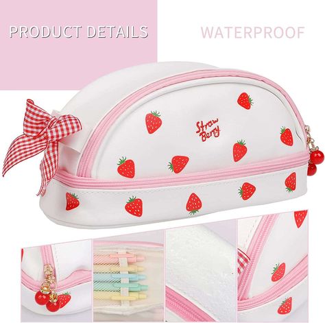 Strawberry Makeup Bag, Strawberry And Bumble Makeup Bag, Kawaii School Cosmetic Pouch Bag, Kawaii Pink Zipper Pouch Pencil Case, Korilakkuma Pencil Case, Sinchan Cartoon, Cute Pencil, Cute Mini Backpacks, Cute Pencil Case