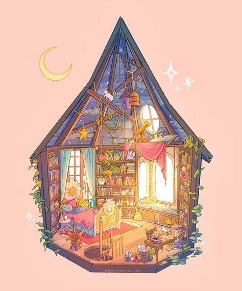 Yuumei Art, Isometric Art, Fantasy House, Witch House, Sims House, 판타지 아트, Dreamy Art, Environment Concept Art, Fantasy Illustration