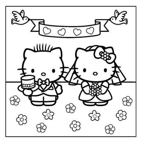 Hello Kitty And Dear Daniel Coloring, Hello Kitty And Dear Daniel Coloring Page, Cute Couple Coloring Pages, Coloring Pages For Couples, Couple Coloring Pages, Sanrio Coloring Pages, Hello Kitty Wedding, Creation Coloring Pages, Hello Kitty Imagenes