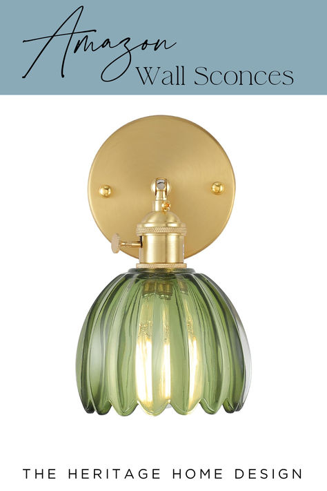 I absolutely love this unique wall sconce I found on Amazon! It has a fun vintage feel to it and this green color is gorgeous! Affordable Amazon wall sconces | Vintage lighting #ad Amazon Lighting, Dark Academia Living Room, Modern Wall Lighting, Sconces Vintage, Brass Sconces, Wall Scones, Vintage Wall Sconces, Cabin Lighting, Baby Room Wall