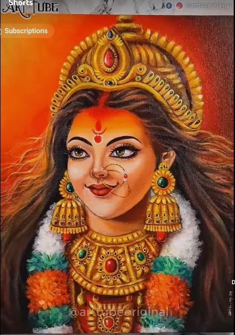 Maa Parvati Painting, Parvati Mata Drawing, Navratri Devi Painting, Mata Durga Drawing, Painting Of Maa Durga, Navratri Canvas Painting, Devi Painting Art, Cute Durga Maa Drawing, Navaratri Paintings