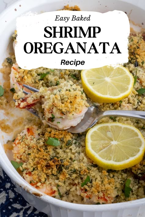 Shrimp Oreganata is a delicious Italian-American seafood dish that you might see on a restaurant menu. This scrumptious recipe combines fresh shrimp with lemon, garlic, breadcrumbs, and of course oregano. It is an easy baked shrimp recipe perfect as an appetizer or a main course. Seafood Network Recipes, Scallops Oreganata, Garlic Parmesan Baked Shrimp, Rock Shrimp Recipe, Baked Shrimp Recipes Oven, Argentine Shrimp Recipe, Shrimp Oreganata Recipe, Shrimp Oreganata, Oreganata Recipe