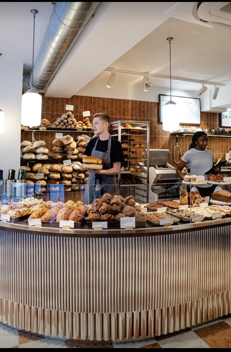 Coffee Shop Counter Ideas Bakery Display, Bakery Vintage, Bakery Counter, Curved Counter, European Bakery Interior, French Bakery Aesthetic Interior, Bakery Kitchen Design, Cake Display Counter Pastry Shop, 85 Bakery Cafe