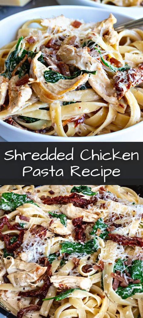 Indulge in the ultimate comfort food with our Shredded Chicken Pasta Recipe, where tender chicken is generously mixed with al dente pasta and smothered in a rich, savory sauce. Click to see more and follow us for a delightful collection of mouthwatering recipes that will tantalize your taste buds! Asian Rotisserie Chicken Recipes, Shredded Chicken Pasta Recipes, Shredded Chicken Dinner Ideas, Shredded Chicken Pasta, Shredded Chicken Recipes Easy, Filling Foods, Chicken Rotisserie, Guyanese Recipes, Easy Shredded Chicken