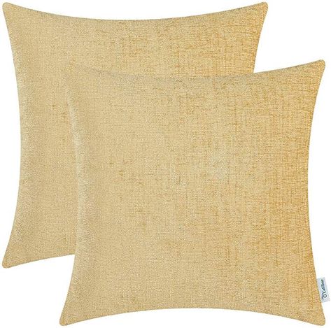 Amazon.com: CaliTime Pack of 2 Cozy Throw Pillow Covers Cases for Couch Sofa Home Decoration Solid Dyed Soft Chenille 20 X 20 Inches Gold: Bedding & Bath Gold Pillows Couch, Gold Throw, Cozy Throw Pillows, Chenille Sofa, Chenille Pillow, Throw Pillow Inserts, Gold Pillows, 20x20 Pillow Covers, Couch Sofa