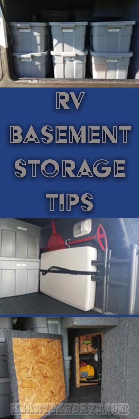 Camper Basement Storage, Rv Basement Storage Organization, Rv Under Belly Storage Ideas, Rv Basement Storage Ideas, Rv Basement Storage, Basement Storage Organization, Rv Glamping, Camping Tricks, Basement Organization