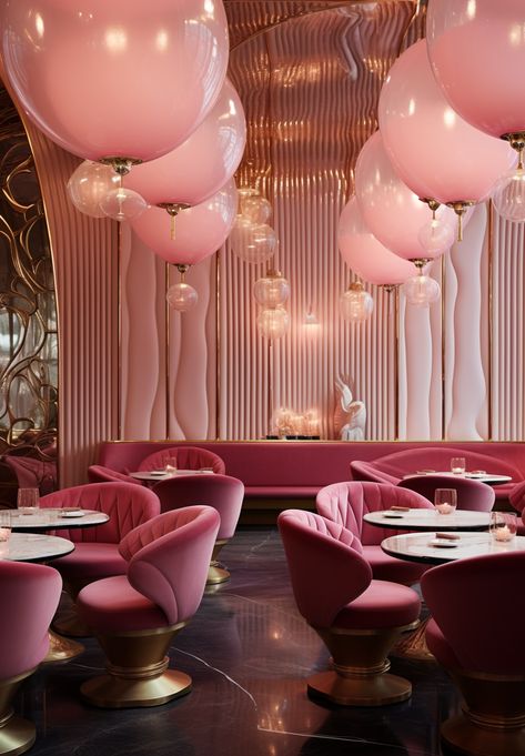 Pink Restaurant, Jewelry Store Design, Champagne Bar, Whispering Angel, Dining Restaurant, Stall Designs, Pink Chair, Beautiful Interior Design, Restaurant Interior Design