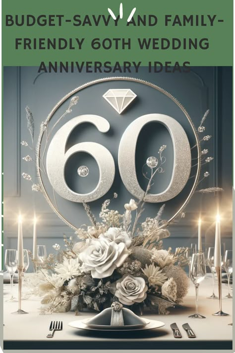 Celebrate 60 years of love with our unique and romantic 60th wedding anniversary ideas! Discover creative party themes, heartfelt gifts, and unforgettable ways to renew your vows. Perfect for making this milestone truly special. 🎉💖 #60thAnniversary #DiamondAnniversary #CelebrationIdeas #LoveLasts #AnniversaryGifts #RomanticIdeas #WeddingAnniversary 60 Wedding Anniversary Ideas Decoration, 60th Anniversary Table Decorations, 60th Anniversary Decorating Ideas, 60th Anniversary Decorations, 60 Wedding Anniversary Decorations, 60 Th Wedding Anniversary Ideas, 60 Year Anniversary Ideas, 60 Anniversary Party Ideas, Diamond Anniversary Party Ideas