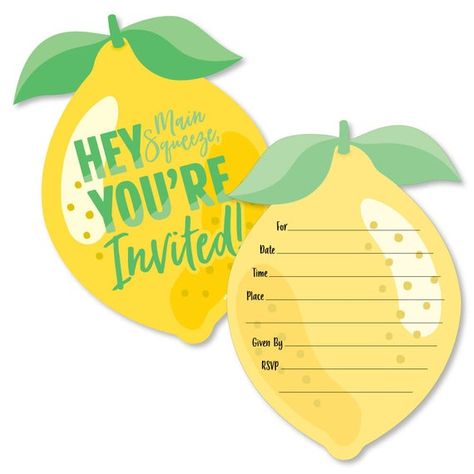 So Fresh - Lemon - Shaped Fill-in Invitations - Citrus Lemonade Party Shaped Invitation - Summer Lemon Party - 12 Shaped Invites w/Envelopes Lemonade Party Invitation, Lemonade Party Theme, Cowboy Party Invitations, Lemon Invitations, Lemon Themed Party, Wedding Shower Themes, Lemonade Party, Tea Party Invitations, Cards With Envelopes