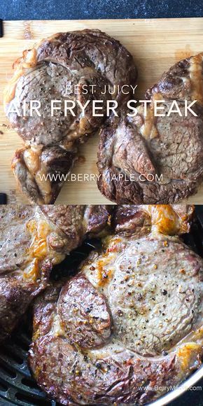 Best juicy air fryer steak, cooked to perfection! No mess, no splashing oil, just tasty beef steak ( use sirloin or ribeye or any other favorite cut) for your next dinner. Healthy, Keto, weight watchers 4 smart points per serving. . #airfryersteak #airfryer Filet Mignon Recipes Grilled, Good Steak Recipes, Filet Mignon Recipes, Air Fryer Steak, Cooks Air Fryer, Best Air Fryer, Air Fried Food, Air Fryer Oven Recipes, Food Receipt