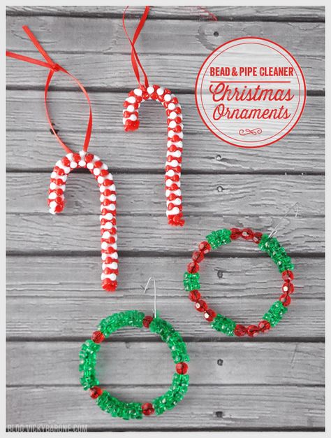 classic DIY ornaments that you might have made when you were a kid - candy canes and wreaths Pipe Cleaner Christmas Ornaments, Pipe Cleaner Christmas, Elf Crafts, Christmas Craft Show, Christmas Crafts For Kids To Make, Kids Christmas Ornaments, Christmas Decorations For Kids, Diy Ornaments, Kids Candy