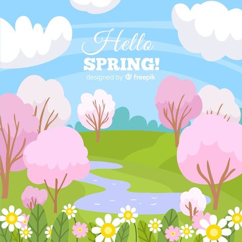 Spring Vector, Spring Banner, Floral Tree, Spring Illustration, Nature Background Images, Inspirational Stickers, Landscape Concept, Spring Landscape, Landscape Background