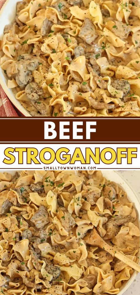 Easy comfort food for any day of the week! Cooked on the stove top with a rich, creamy, lightly seasoned sauce, this homemade beef stroganoff recipe always hits the spot. Check out what to serve with this cozy dinner! Stove Top Beef Stroganoff, Easy Stew Meat Recipes Stove Top, Beef Stroganoff Stove Top, Stove Top Dinners, Beef With Onions, Homemade Beef Stroganoff, Best Beef Stroganoff, Beef Stroganoff Recipe, Beef Stroganoff Easy