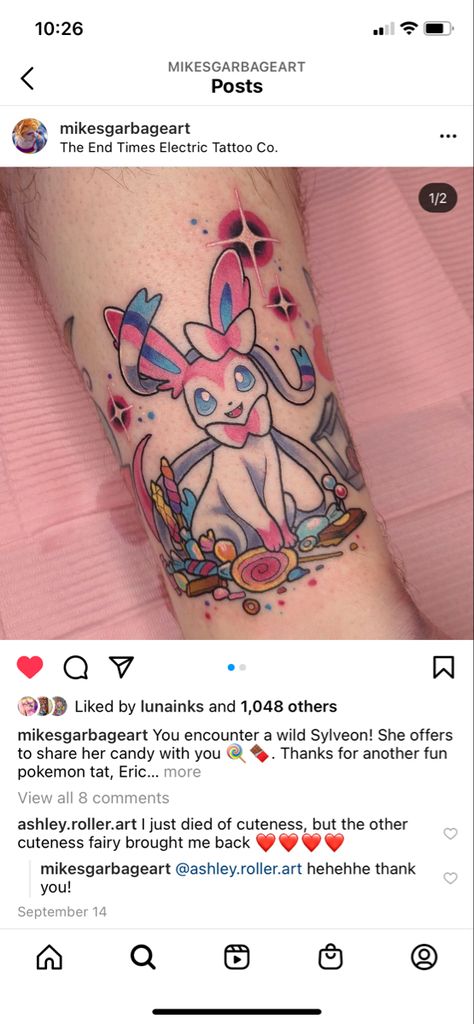 Sylveon Tattoo Ideas, Tattoo For Stomach, Eeveelutions Tattoo, Sylveon Tattoo, Eevee Tattoo, Tattoos To Draw, Stick Poke, Pokemon Tattoo, Cute Little Tattoos