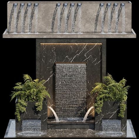 Waterfall fountains cascade 04 Terrace Waterfall Ideas, Wall Fountain Design, Wall Waterfall Outdoor, Wall Fountain Ideas, Wall Fountain Outdoor, Garden Pool Design, Outdoor Wall Fountains, Water Wall Fountain, Water Fountain Design