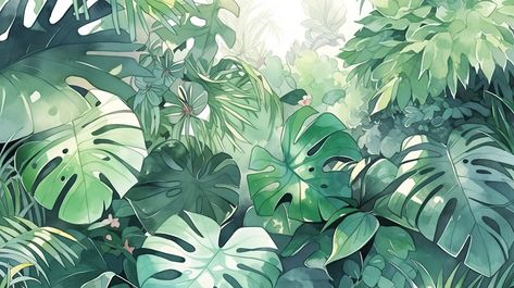 Laptop Wallpaper Plants, Plant Desktop Wallpaper, Gorilla Wallpaper, Hd Wallpapers 3d, Wallpaper Plants, Plants Wallpaper, Plant Watercolor, Jungle Plants, Jungle Mural