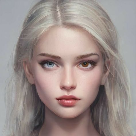 Heterochromia Eyes, Artbreeder Portraits, Character Inspiration Girl, Beauty Art Drawings, Digital Portrait Art, Face Characters, Face Photography, Flower Crowns, Digital Art Girl