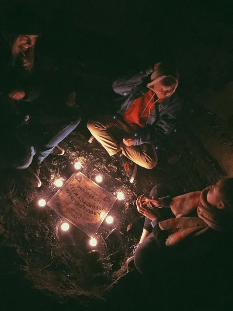 Ouija Board Photoshoot, Horror Camp Aesthetic, Ouija Board Aesthetic, Sleepover Film, Summer Slasher, Halloween Sleepover, Teen Sleepover, Camping Aesthetic, Queen Aesthetic