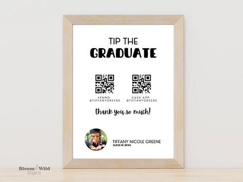 Graduation Qr Code, College Fund Instead Of Gifts, Canva Editing, Template Graduation, Graduation Dinner, College Fund, Money Sign, College Parties, The Graduate