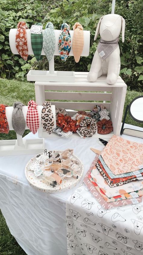 #summer #market #booth #pets #dogs #bandana #headband #dogmom Farmers Market Dog Display, Dog Bandana Booth Display, Pet Vendor Booth Ideas, Display Dog Bandanas, Summer Dog Bandana, Dog Vendor Booth Ideas, Dog Bandana Display Ideas, Bandana Display, Market Booth Display