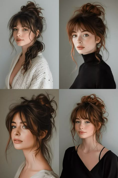 8 Stunning Updo Hairstyles with Bangs to Elevate Your Look – StyleBliss Hair Steps, Hair Texturizer, Tutorial Hair, Colour Hair, Fall Hairstyles, Tips Hair, Beauty Hairstyles, Work Hairstyles, Long Hair With Bangs